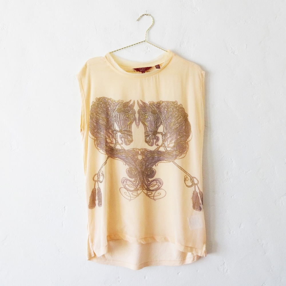 Ted Baker Unique Sample Peach Crepe Horses Top
